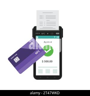 Paiement sans contact approuvé en utilisant l'illustration vectorielle de carte de crédit Illustration de Vecteur