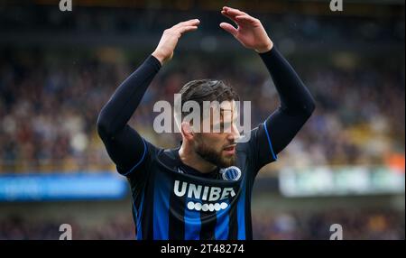 Bruges, Belgique. 29 octobre 2023. Philip Zinckernagel du Club fait des gestes lors d'un match de football entre le Club Brugge et le Royal Antwerp FC, dimanche 29 octobre 2023 à Brugge, le jour 12 de la saison 2023-2024 de la Jupiler Pro League première division du championnat belge. BELGA PHOTO VIRGINIE LEFOUR crédit : Belga News Agency/Alamy Live News Banque D'Images