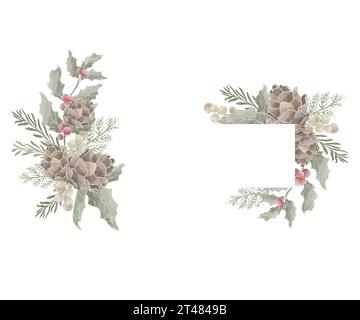 bannière horizontale étroite avec des branches de sapin et des cônes bannière de noël vecteur aquarelle fond transparent Illustration de Vecteur