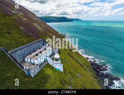 Le Lighthouse Keepers Cottage d'un drone, Foreland point, Lynton, Devon, Angleterre, Europe Banque D'Images