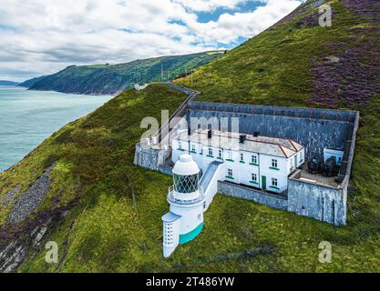 Le Lighthouse Keepers Cottage d'un drone, Foreland point, Lynton, Devon, Angleterre, Europe Banque D'Images