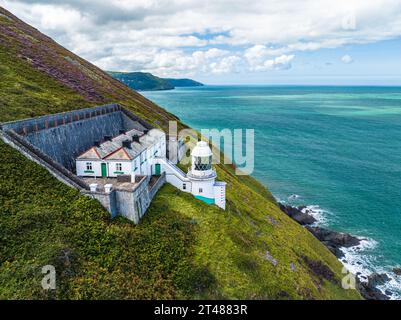 Le Lighthouse Keepers Cottage d'un drone, Foreland point, Lynton, Devon, Angleterre, Europe Banque D'Images