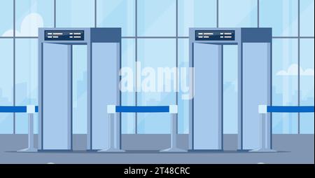 Détecteurs de métaux de sécurité dans le salon de l'aéroport. Scanners corporels complets. Barrières de contrôle de sécurité. Illustration vectorielle Illustration de Vecteur