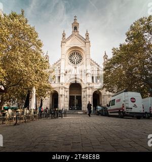 Église de St. Catherine (Église Sainte-Catherine) à Bruxelles. Façade avec rosace Banque D'Images