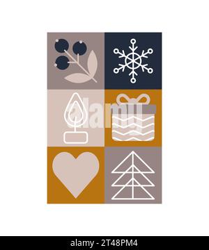Affiche de Noël à motif bauhaus tendance. Formes géométriques d'hiver vectorielles. Éléments de design modernes abstraits simples. Imprimé rétro de mode pour carte de voeux Illustration de Vecteur
