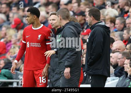 Liverpool, Royaume-Uni. 29 octobre 2023. Liverpool cherche à amener Cody Gakpo de Liverpool. Match de Premier League, Liverpool contre Nottingham Forest à Anfield à Liverpool le dimanche 29 octobre 2023. Cette image ne peut être utilisée qu'à des fins éditoriales. Usage éditorial uniquement, photo de Chris Stading/Andrew Orchard photographie sportive/Alamy Live News crédit : Andrew Orchard photographie sportive/Alamy Live News Banque D'Images