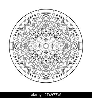 Motif circulaire simple sous la forme d'un design Mandala pour une page à colorier ou un livre à colorier. Contour rond décoratif page de livre dans le style ethnique Illustration de Vecteur