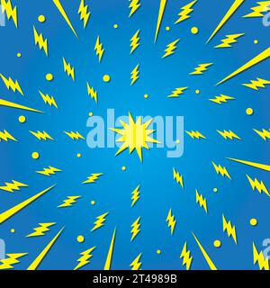 Fond bleu avec des éclairs jaunes, illustrant les rayons du soleil. Illustration vectorielle abstraite avec design rétro, concept d'énergie rayonnante Illustration de Vecteur