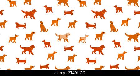 Vector Seamless modèle avec des chiens bruns marchant sur fond blanc. Illustration vectorielle Illustration de Vecteur