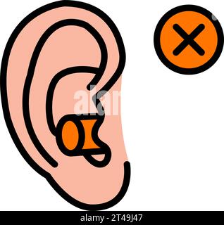 Outil de protection contre le bruit. Bouchons d'oreille dans l'icône couleur de l'oreille. Accessoire de couchage. Vecteur sur fond blanc isolé Illustration de Vecteur