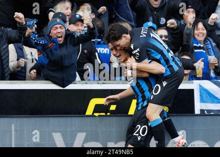 Bruges, Belgique. 29 octobre 2023. Hans Vanaken du Club célèbre après avoir marqué lors d'un match de football entre le Club Brugge et le Royal Antwerp FC, dimanche 29 octobre 2023 à Brugge, le jour 12 de la saison 2023-2024 de la Jupiler Pro League première division du championnat belge. BELGA PHOTO KURT DESPLENTER crédit : Belga News Agency/Alamy Live News Banque D'Images