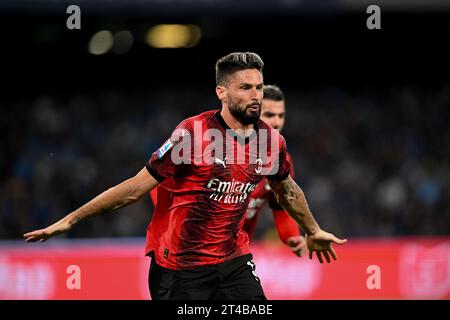 Naples, Italie. 29 octobre 2023. Olivier Giroud de l'AC Milan célèbre son but lors d'un match de football de Serie A entre Naples et l'AC Milan à Naples, Italie, le 29 octobre 2023. Crédit : Augusto Casasoli/Xinhua/Alamy Live News Banque D'Images