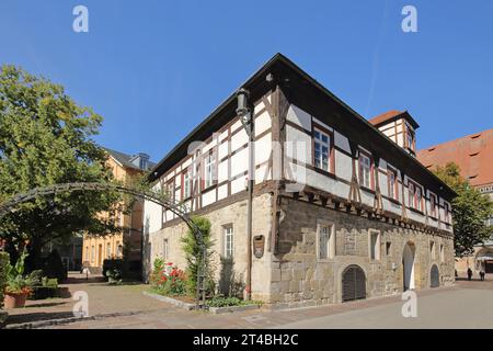 Maison à colombages Fuggerei construite au 14e siècle, Schwaebisch Gmuend, Baden-Wuerttemberg, Allemagne Banque D'Images