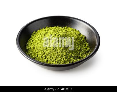 Thé vert matcha sur fond blanc. Poudre de matcha. Banque D'Images