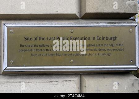 La dernière plaque d'exécution publique dans le Lawnmarket, Edinburgh City, Ecosse, Royaume-Uni Banque D'Images