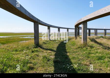 Vue sur le Terp fan de Takomst. Une initiative du village de Blije, sens du lieu pour souligner la connexion avec la mer des Wadden Banque D'Images