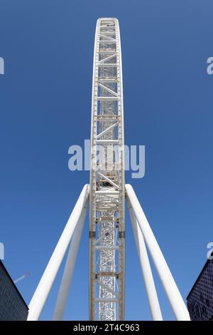 Émirats arabes Unis, Dubaï, 8 décembre 2018. AIN DUBAI, également connu sous le nom de Dubai Eye, grande roue s'élevant à 250 mètres, en construction, vue verticale Banque D'Images