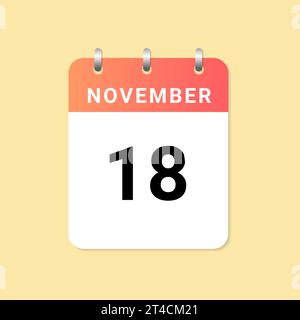 Calendrier quotidien 18th de novembre mois sur note de papier blanc. vecteur Illustration de Vecteur