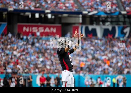 Nashville, États-Unis. 29 octobre 2023. Le quarterback des Falcons d'Atlanta Desmond Ridder (9) lors de leur match contre les Titans du Tennessee au Nissan Stadium de Nashville, Tennessee, le 29 octobre 2023. (Photo de Kindell Buchanan/Sipa USA) crédit : SIPA USA/Alamy Live News Banque D'Images