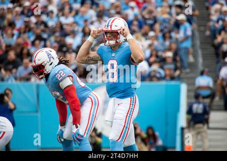 Nashville, États-Unis. 29 octobre 2023. Le quart-arrière des Titans du Tennessee sera Levis (8) lors de leur match contre les Falcons d'Atlanta au Nissan Stadium de Nashville, Tennessee, le 29 octobre 2023. (Photo de Kindell Buchanan/Sipa USA) crédit : SIPA USA/Alamy Live News Banque D'Images