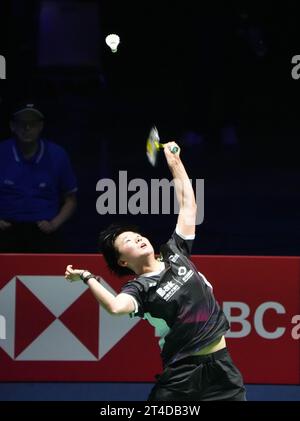 HE Bing Jiao de Chine 1/2 FINALE femmes lors du Yonex internationaux de France 2023, Super 750 Badminton HSBC BWF World Tour le 27 octobre 2023 au Glaz Arena à Cesson-Svign, France - photo Laurent Lairys / DPPI Banque D'Images