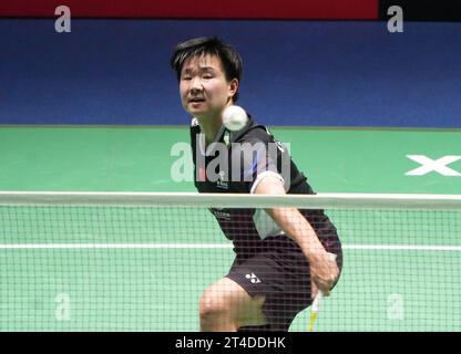 HE Bing Jiao de, Chine. , . Super 750 Badminton HSBC BWF World Tour le 27 octobre 2023 au Glaz Arena de Cesson-Sévigne, France. Photo de Laurent Lairys/ABACAPRESS.COM crédit : Abaca Press/Alamy Live News Banque D'Images