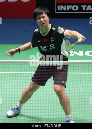 HE Bing Jiao de, Chine. , . Super 750 Badminton HSBC BWF World Tour le 27 octobre 2023 au Glaz Arena de Cesson-Sévigne, France. Photo de Laurent Lairys/PANORAMIQUE crédit : Abaca Press/Alamy Live News Banque D'Images