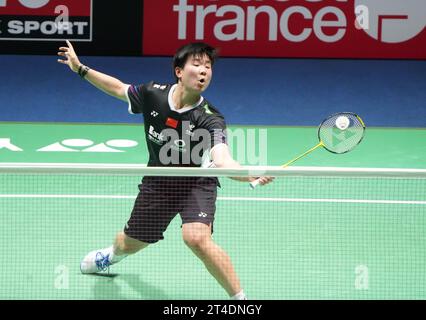 HE Bing Jiao de Chine, demi-finale, simple féminin lors du Yonex internationaux de France 2023, Super 750 Badminton HSBC BWF World Tour le 28 octobre 2023 au Glaz Arena à Cesson-Sévigné, France - photo Laurent Dairys/DPPI crédit : DPPI Media/Alamy Live News Banque D'Images