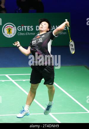 HE Bing Jiao de Chine, demi-finale, simple féminin lors du Yonex internationaux de France 2023, Super 750 Badminton HSBC BWF World Tour le 28 octobre 2023 au Glaz Arena à Cesson-Sévigné, France - photo Laurent Dairys/DPPI crédit : DPPI Media/Alamy Live News Banque D'Images