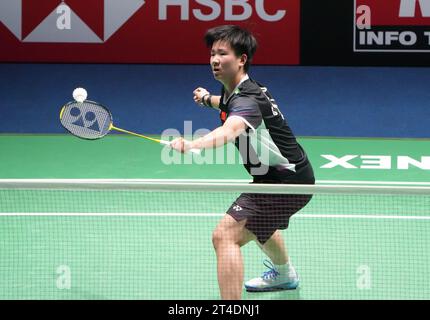 HE Bing Jiao de Chine, demi-finale, simple féminin lors du Yonex internationaux de France 2023, Super 750 Badminton HSBC BWF World Tour le 28 octobre 2023 au Glaz Arena à Cesson-Sévigné, France - photo Laurent Dairys/DPPI crédit : DPPI Media/Alamy Live News Banque D'Images