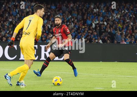 Napoli, Italie. 29 octobre 2023. Olivier Giroud joueur de Milan, lors du match de la ligue italienne de Serie A entre Napoli vs Milan résultat final, Napoli 2, Milan 2, match joué au stade Diego Armando Maradona. Crédit : Vincenzo Izzo/Alamy Live News Banque D'Images