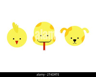 Animal zodiaque chinois dans un style plat, chien serpent coq. Illustration vectorielle. Banque D'Images