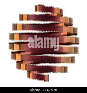Bobine de film en forme de sphère. Logotype cinéma global, concept cinématographique. Rendu 3D isolé en arrière-plan Banque D'Images
