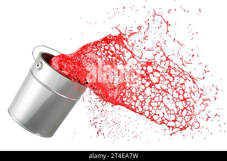Boîte de peinture avec éclaboussures rouges, rendu 3D isolé sur fond blanc Banque D'Images