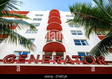 Miami Beach Floride, extérieur extérieur, auberge d'entrée principale du bâtiment, Collins Avenue, Generator Miami signe Banque D'Images