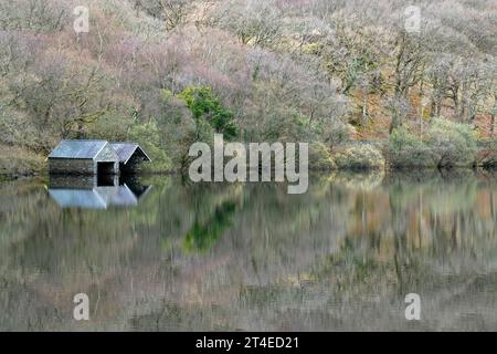 Réflexions capturées un jour de printemps à Llyn Dinas, Gwynedd Snowdonia pays de Galles Royaume-Uni Banque D'Images