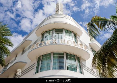 Miami Beach Floride, extérieur, entrée principale de l'hôtel, Collins Avenue, Essex House by Clevelander signe, architecture de style Art déco, hôtels m Banque D'Images