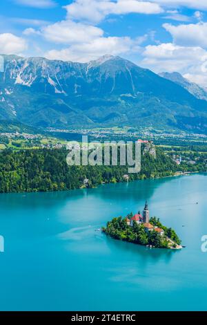 Le lac de Bled panorama de l'icône de la Slovénie Banque D'Images