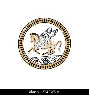 Pièce grecque antique jaune de Pégase Illustration de Vecteur