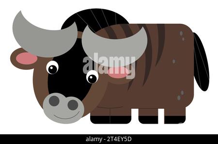 Dessin animé animal de ferme joyeux gnu illustration isolée pour les enfants Banque D'Images