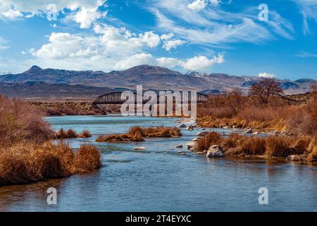 La rivière Snake coule devant Celebration Park, le premier parc archéologique de l'Idaho près de l'historique Guffey Bridge dans le sud-ouest de l'Idaho ; début du printemps. Banque D'Images