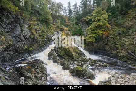 Chutes Conwy près de Betws-y-Coed, photographiées en automne alors que la rivière Conwy tombe en cascade sur les rochers. Banque D'Images