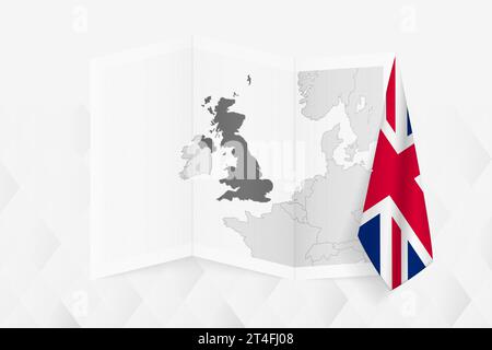 Une carte en niveaux de gris du Royaume-Uni avec un drapeau britannique suspendu sur un côté. Carte vectorielle pour de nombreux types de nouvelles. Illustration vectorielle. Illustration de Vecteur