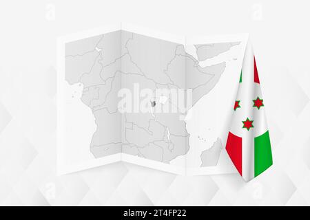 Une carte en niveaux de gris du Burundi avec un drapeau burundais suspendu sur un côté. Carte vectorielle pour de nombreux types de nouvelles. Illustration vectorielle. Illustration de Vecteur