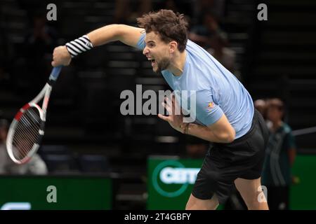 Paris, France. 31 octobre 2023. Dominic Thiem d'Autriche lors de la 1e journée du tournoi de tennis Rolex Paris Masters 2023, ATP Masters 1000 le 30 octobre 2023 à l'Accor Arena de Paris, France - photo Jean Catuffe/DPPI crédit : DPPI Media/Alamy Live News Banque D'Images