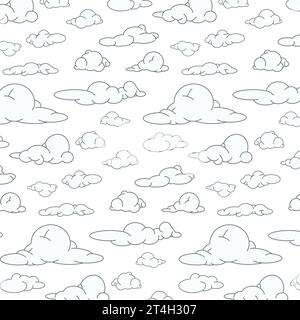 Motif nuages blancs avec ligne noire sur fond transparent graphiques vectoriels, éléments de conception pour l'emballage et le design textile, éléments de nature Illustration de Vecteur