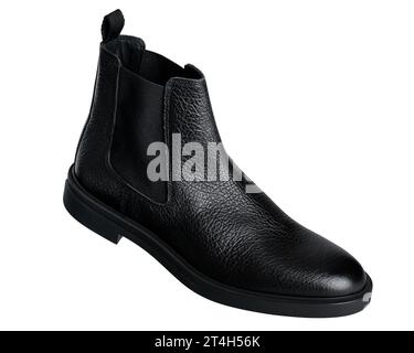 Bottes Chelsea en cuir noir pour hommes isolé sur fond blanc. Banque D'Images