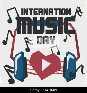 journée internationale de la musique, pompier des médias sociaux, invitation, graphique vectoriel de style plat, musique de cœur Illustration de Vecteur