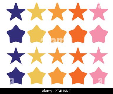 Ensemble d'étoiles de différentes formes, design plat, couleurs vives Illustration de Vecteur
