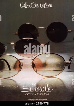 Silhouette Fashion Eyewear Collection Cartoon, lunettes Silhouette commercial, lunettes de soleil Silhouette vintage Banque D'Images